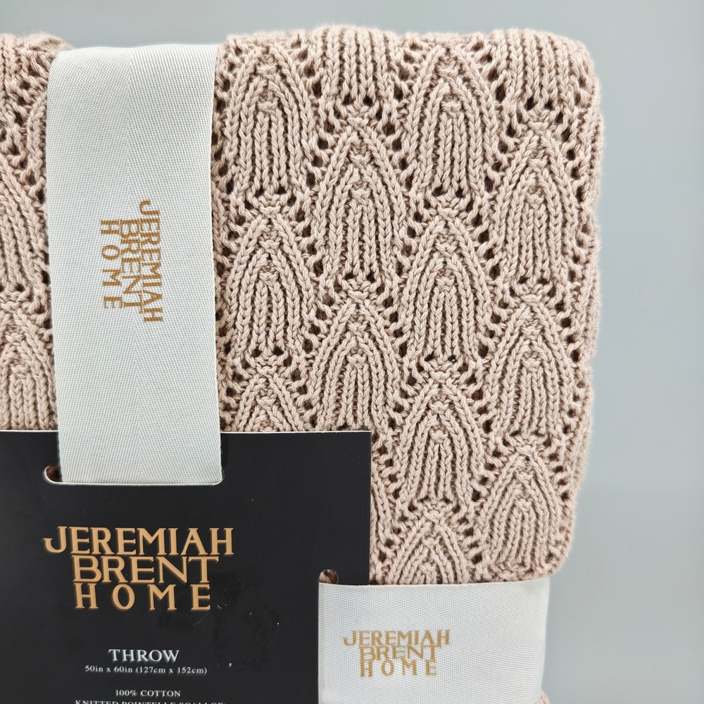 Jeremiah Brent Home Knitted Pointelle Scallop Throw Sand 50x60 100% Cotton NWT - Picture 7 of 7